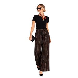 Boho Wide Leg Palazzo Pants • Ethnic Stripe Print • Drawstring Waist • Women’s 2